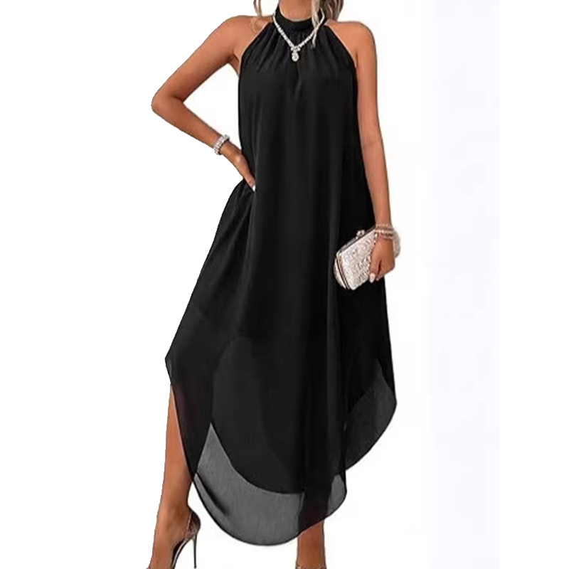 ๐ LIMITED-TIME 50% OFF! โจ Halter Neck Asymmetrical Dress โ Flowy, Loose Fit, Modern Hem ๐