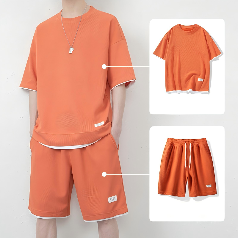 ๐ LIMITED TIME 50% OFF! ๐ Men's Waffle Knit T-Shirt & Shorts Set โ Cooling Sensation Fabric & Relaxed Fit Design ๐