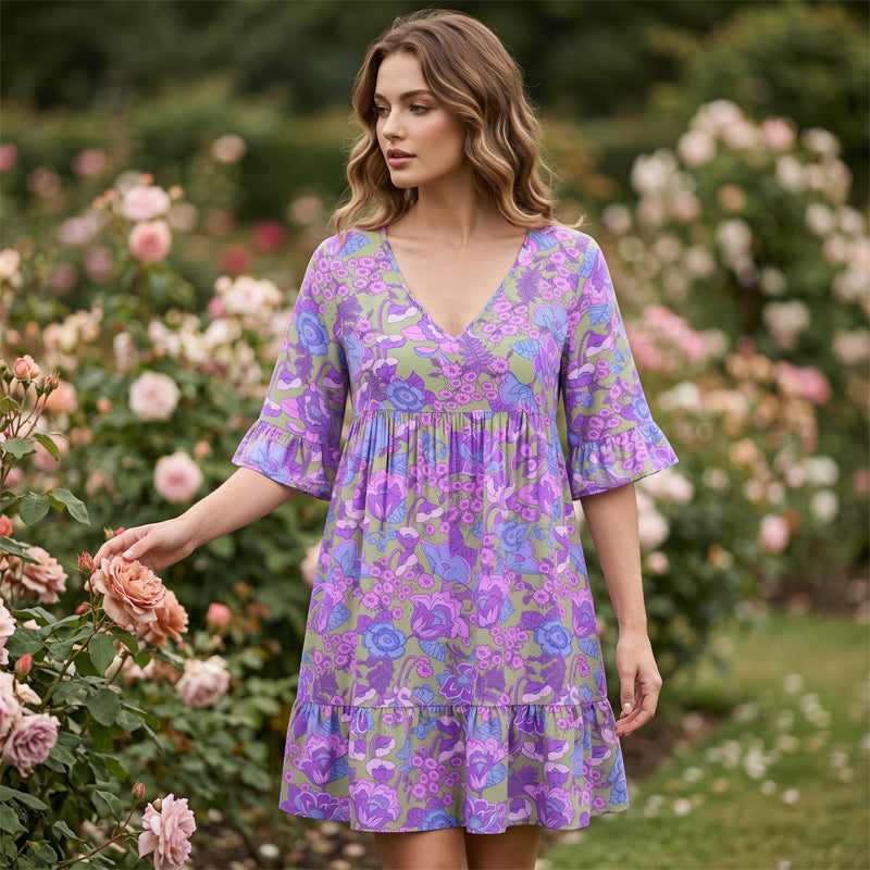 🌴🌊 LIMITED TIME 50% OFF! 🌺Women's Bohemian Floral V-Neck Dress – Flowy silhouette & vibrant blooms – Perfect for beach getaways.
