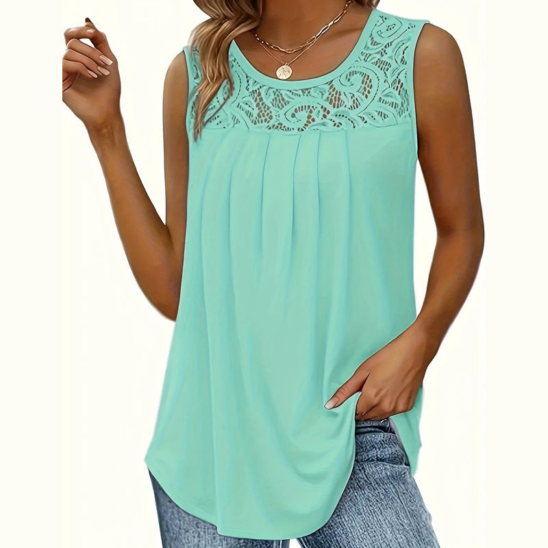 Women's Lace Pleated Sleeveless Tank Top