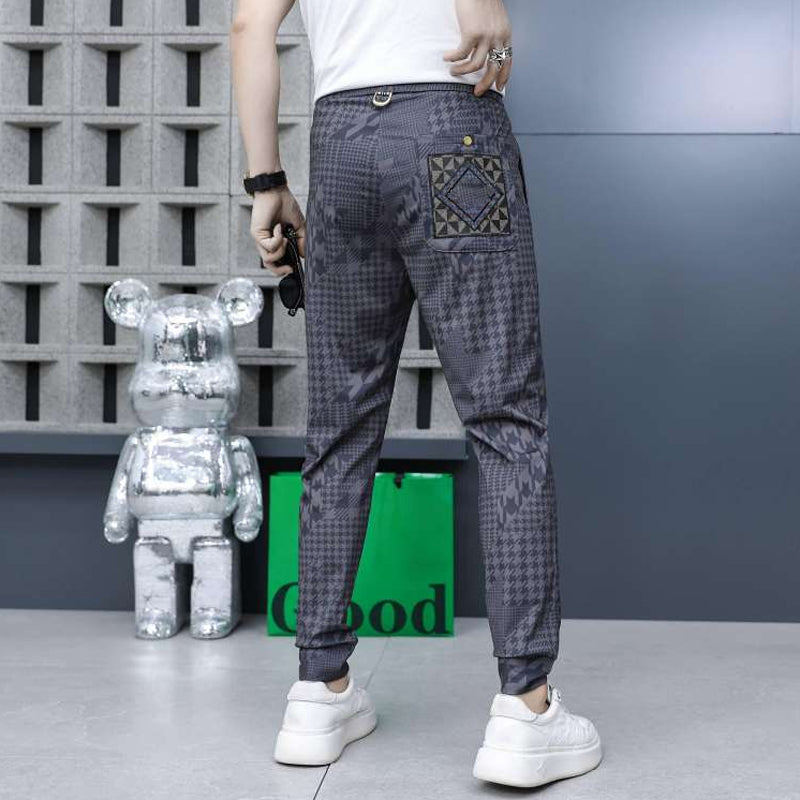 Men's Ice Silk Drawstring Elastic Waist Casual Jogger Pants