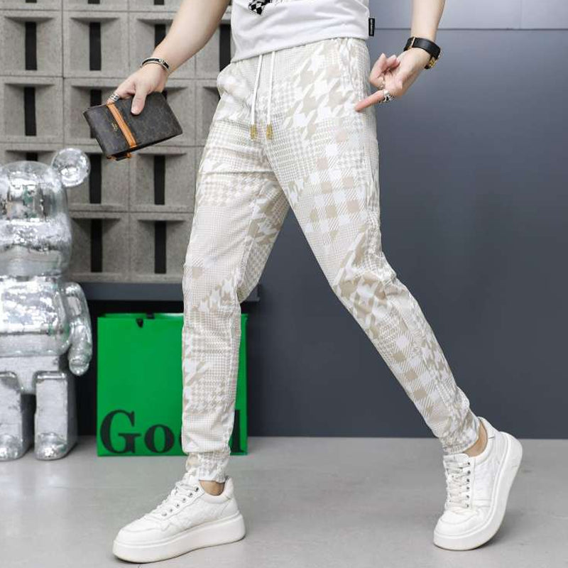 Men's Ice Silk Drawstring Elastic Waist Casual Jogger Pants