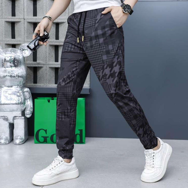 Men's Ice Silk Drawstring Elastic Waist Casual Jogger Pants