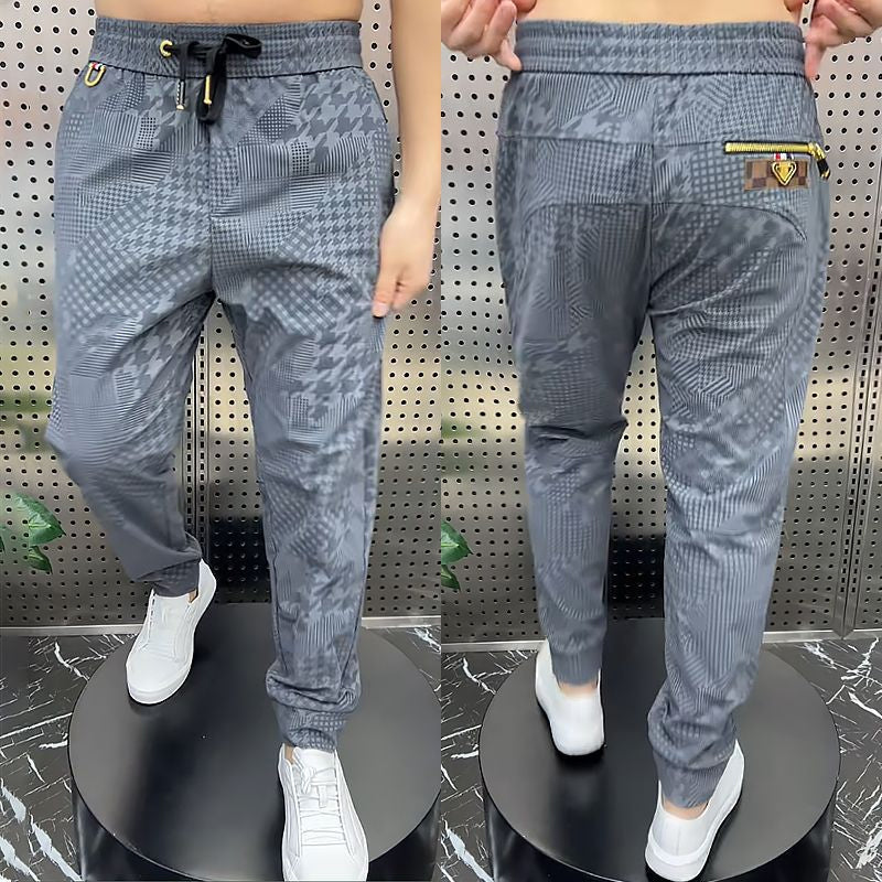 Men's Ice Silk Drawstring Elastic Waist Casual Jogger Pants