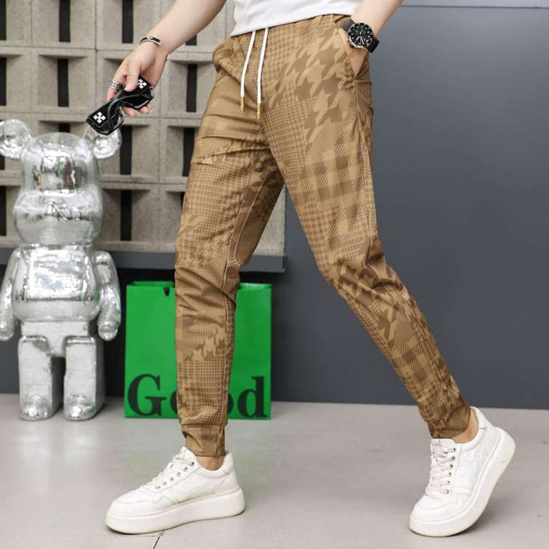 Men's Ice Silk Drawstring Elastic Waist Casual Jogger Pants
