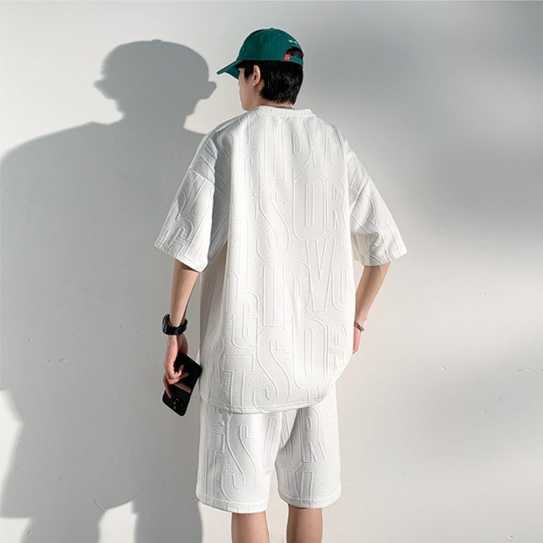 Men's cotton Casual Loose Outfits Short 2 Pieces Suit