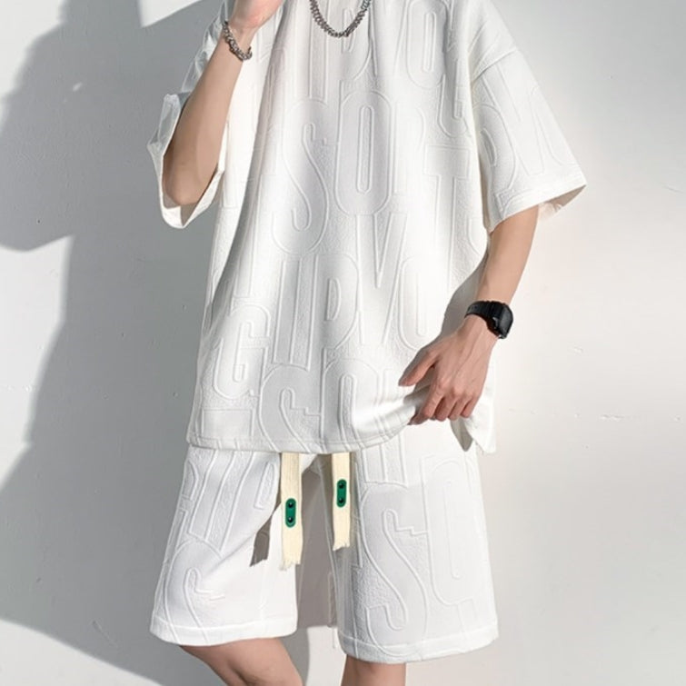 Men's cotton Casual Loose Outfits Short 2 Pieces Suit