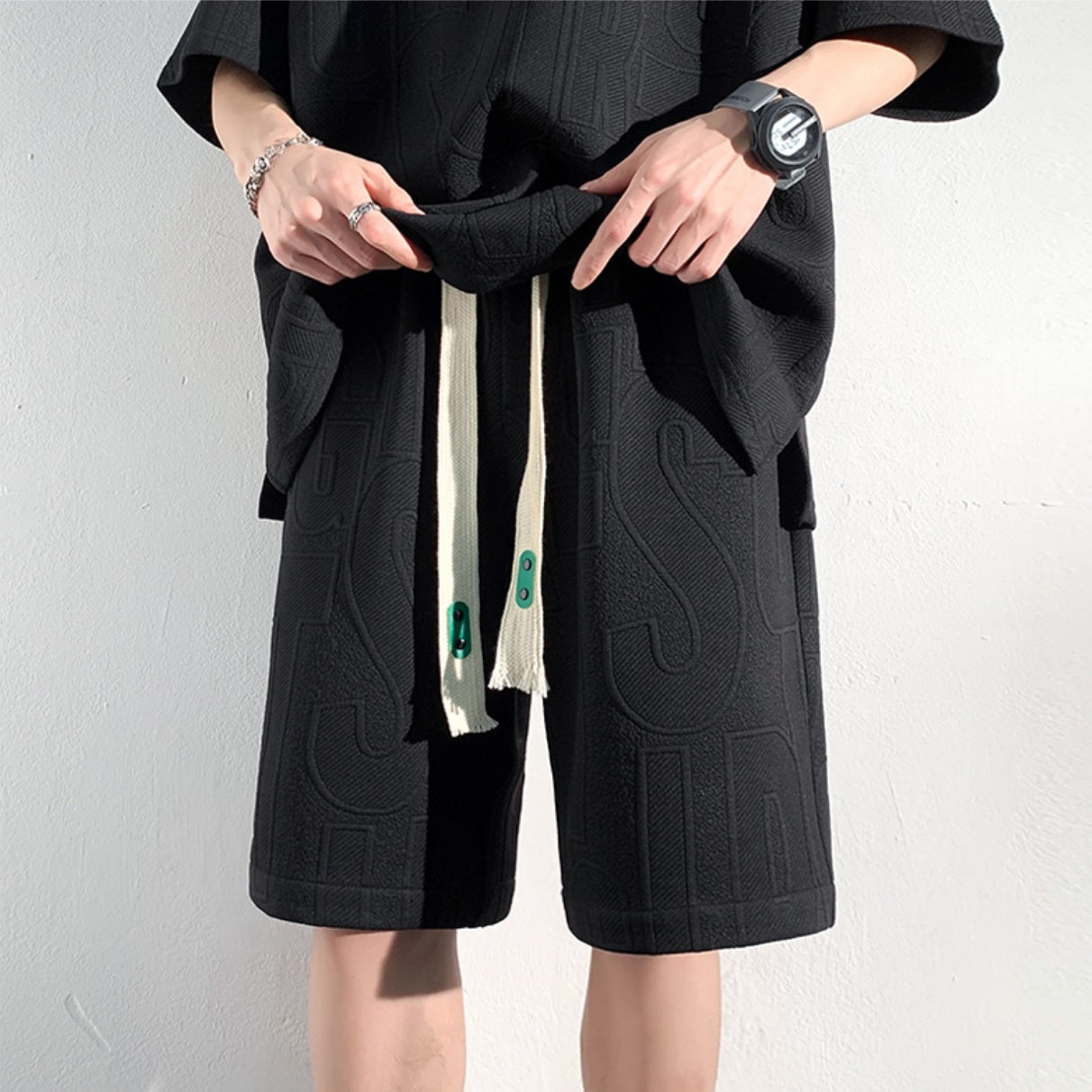 Men's cotton Casual Loose Outfits Short 2 Pieces Suit