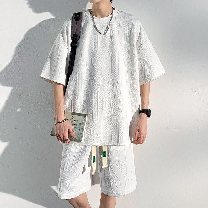 Men's cotton Casual Loose Outfits Short 2 Pieces Suit