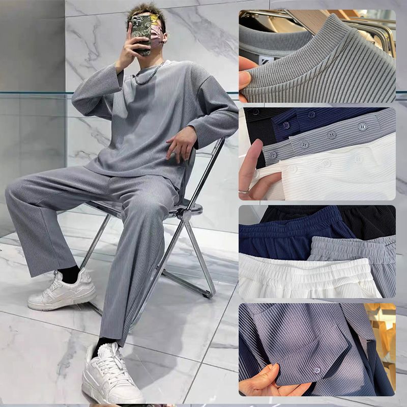 Ensemble 2 pièces à manches longues à la mode lâche pour hommes (50% de réduction)