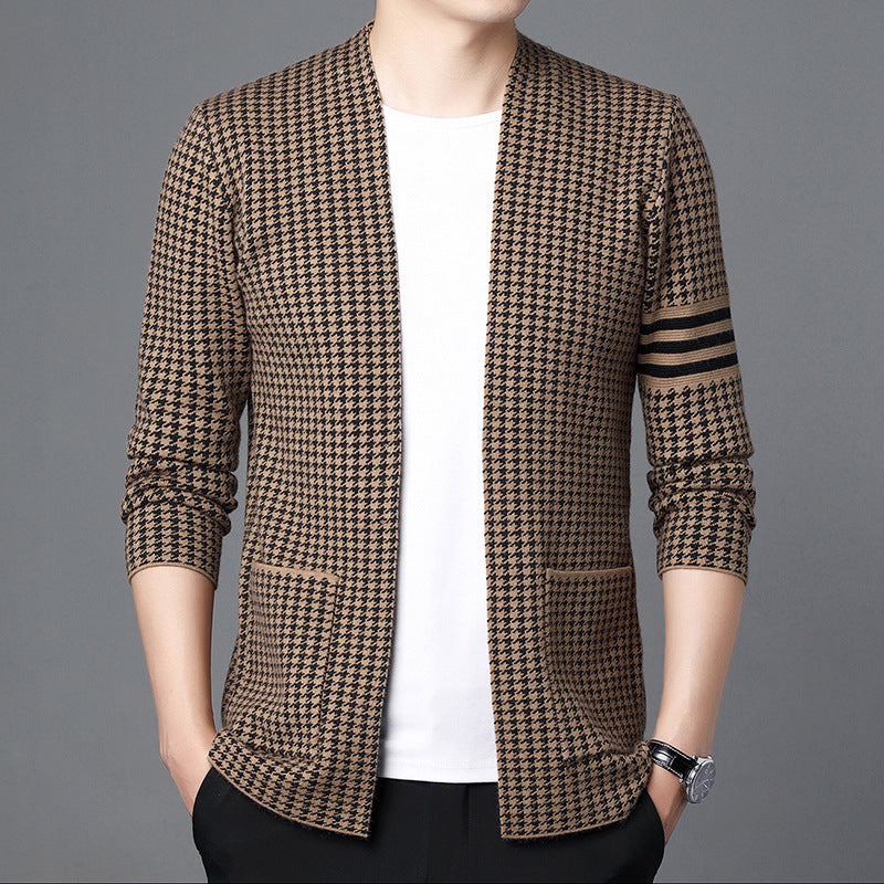 Ideal Gift - Men's Houndstooth Knitted Cardigan(50% OFF)