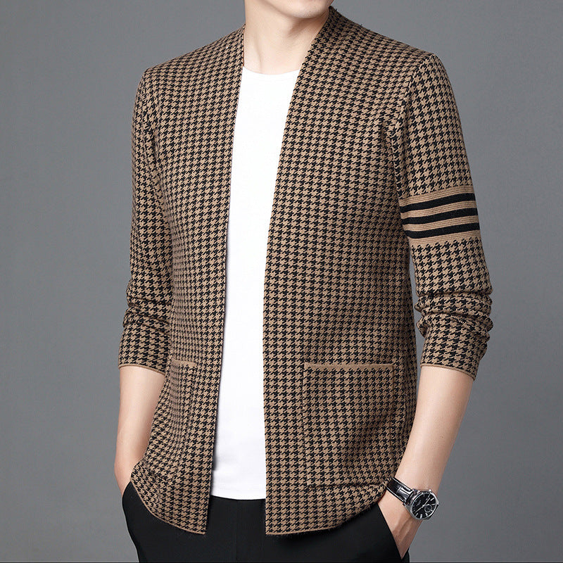 Ideal Gift - Men's Houndstooth Knitted Cardigan(50% OFF)
