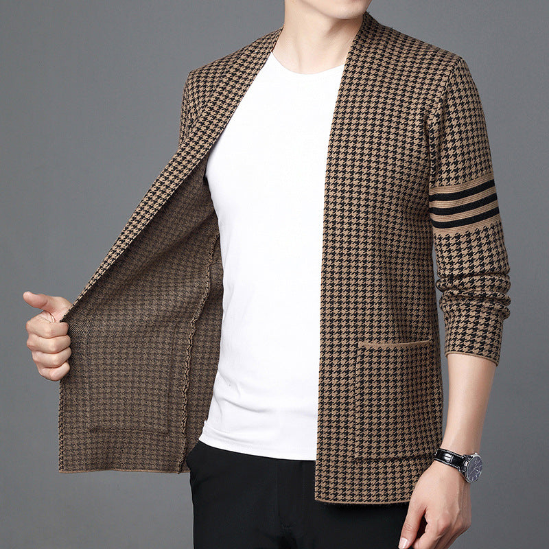 Ideal Gift - Men's Houndstooth Knitted Cardigan(50% OFF)