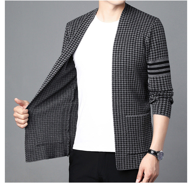 Ideal Gift - Men's Houndstooth Knitted Cardigan(50% OFF)