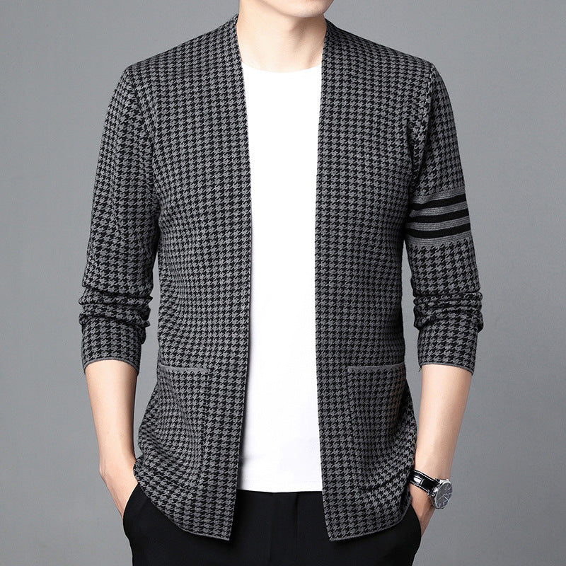 Ideal Gift - Men's Houndstooth Knitted Cardigan(50% OFF)