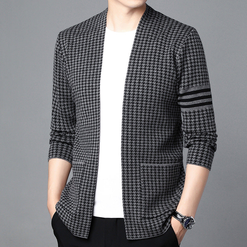 Ideal Gift - Men's Houndstooth Knitted Cardigan(50% OFF)