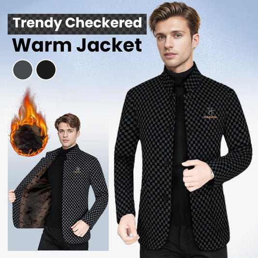 Men’s Trendy Checkered Warm Jacket with Pockets