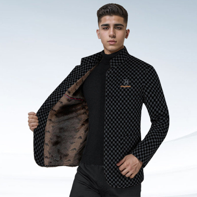 Men’s Trendy Checkered Warm Jacket with Pockets