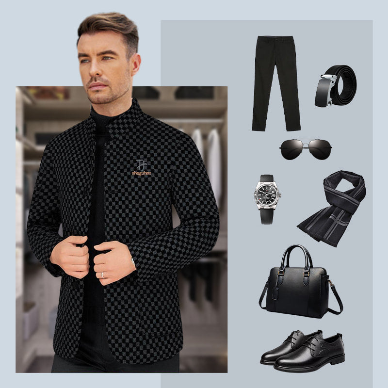 Men’s Trendy Checkered Warm Jacket with Pockets