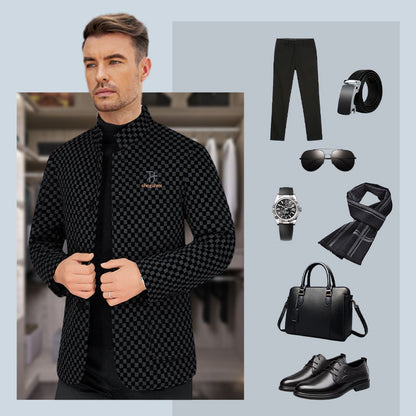 Men’s Trendy Checkered Warm Jacket with Pockets