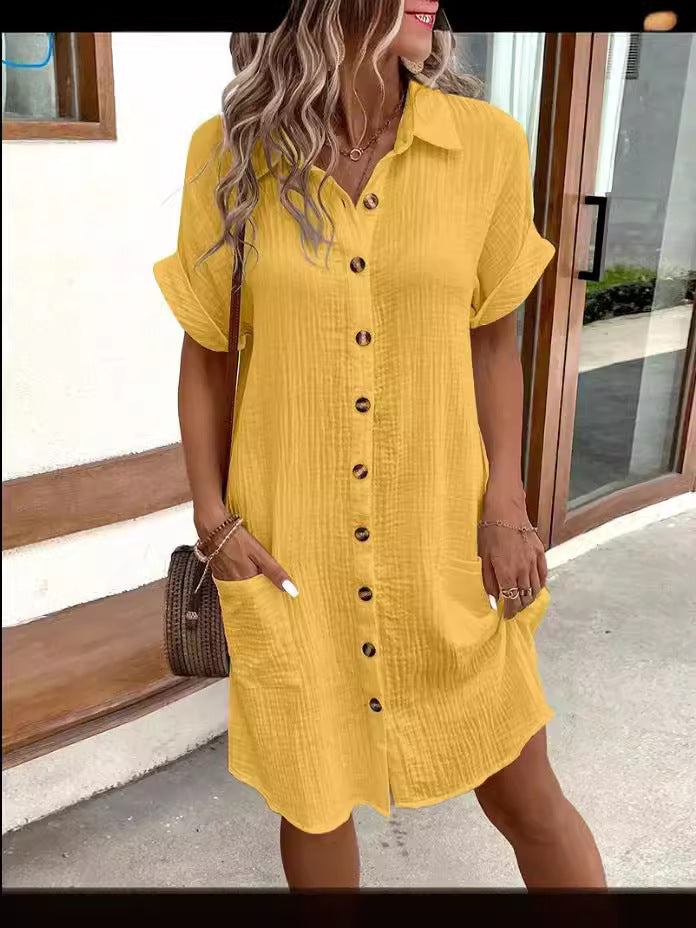 ⏳Time-Limited Special⏰Women's Buttoned Short Sleeve Pocket Casual Shirt Dress