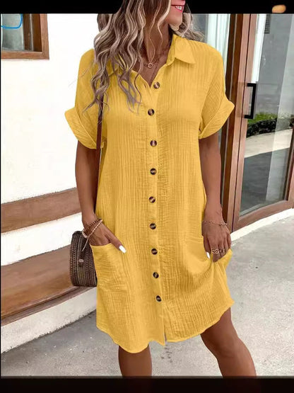 ⏳Time-Limited Special⏰Women's Buttoned Short Sleeve Pocket Casual Shirt Dress