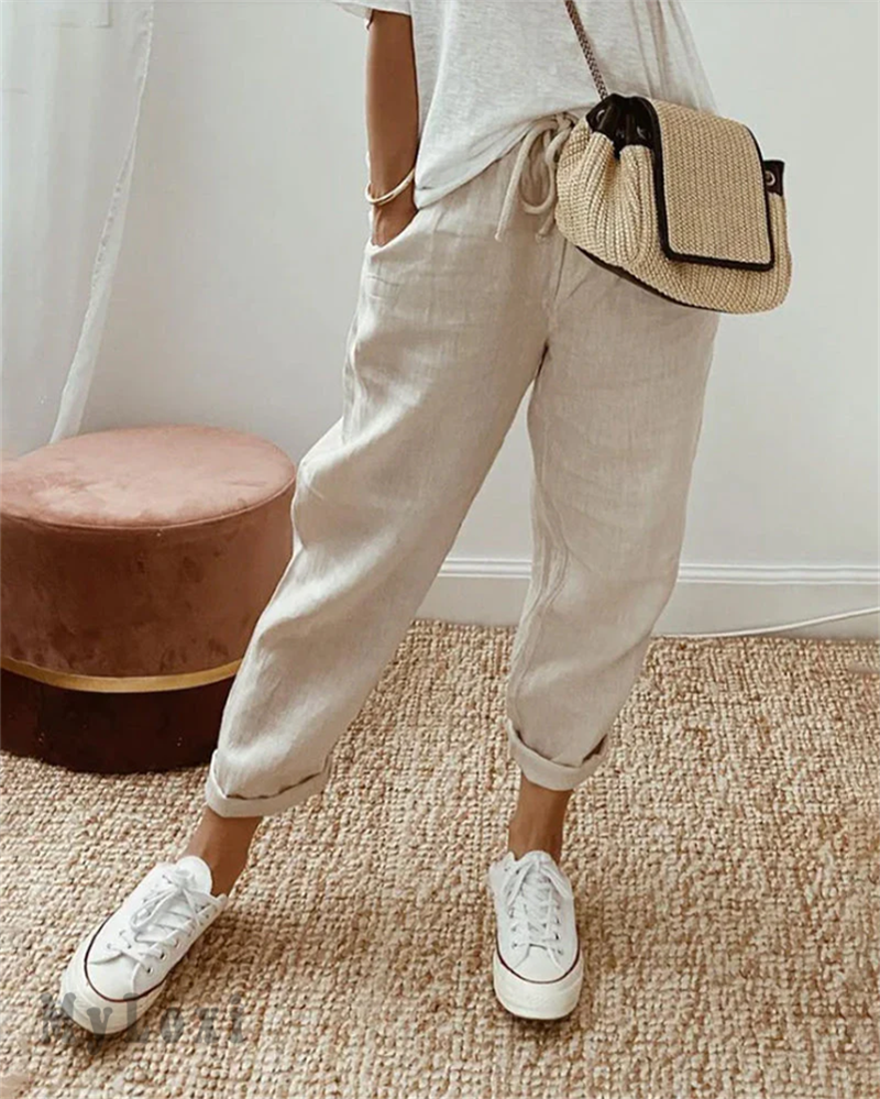 🌿 Casual Cotton and Linen Pants for Women – Breathable, High-Waisted & Ankle-Length Elegance ✨☀️