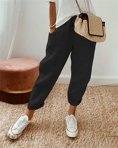 🌿 Casual Cotton and Linen Pants for Women – Breathable, High-Waisted & Ankle-Length Elegance ✨☀️