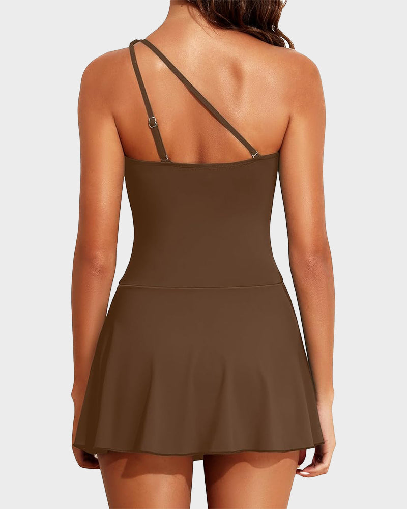 🏖️Last Day Sale 49% OFF👙One Shoulder Skirted One Piece Swimsuit