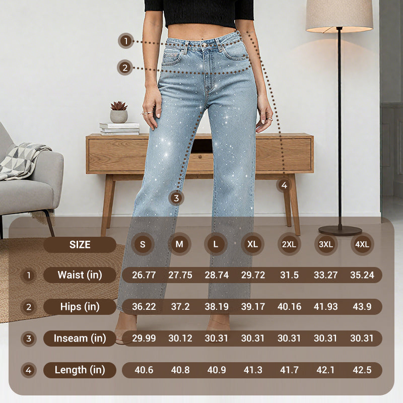 🔥Straight Leg Jeans With Rhinestones