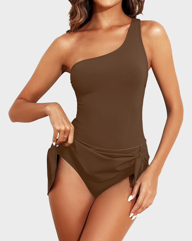 🏖️Last Day Sale 49% OFF👙One Shoulder Skirted One Piece Swimsuit