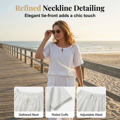 Drawstring Top & Pants-Women's Loungewear Set, Casual Daily Style