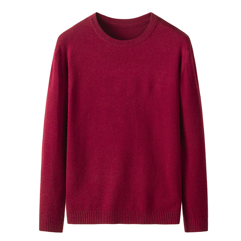 Men's solid color round neck knitted sweater
