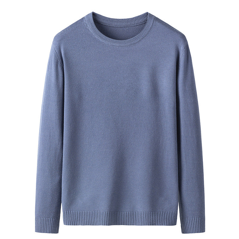 Men's solid color round neck knitted sweater