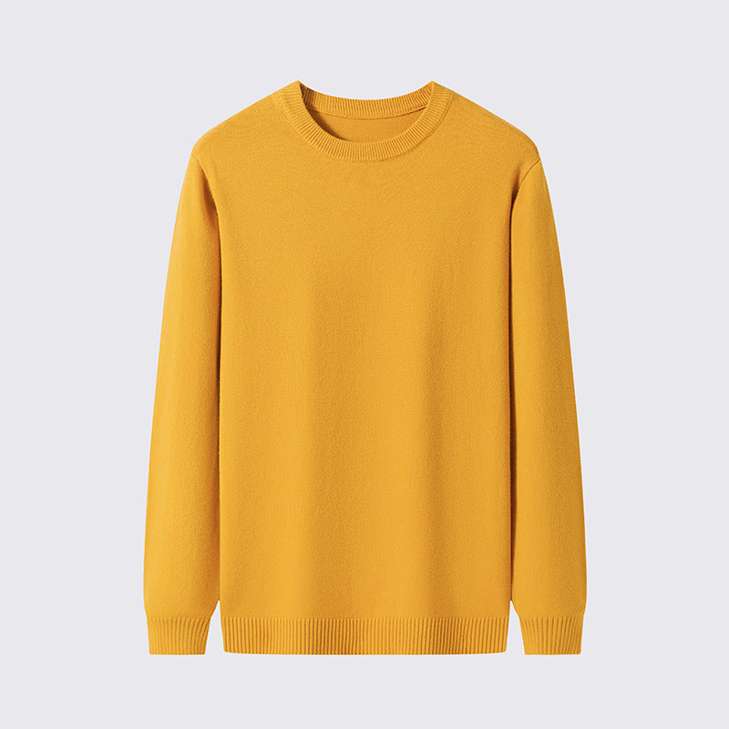 Men's solid color round neck knitted sweater