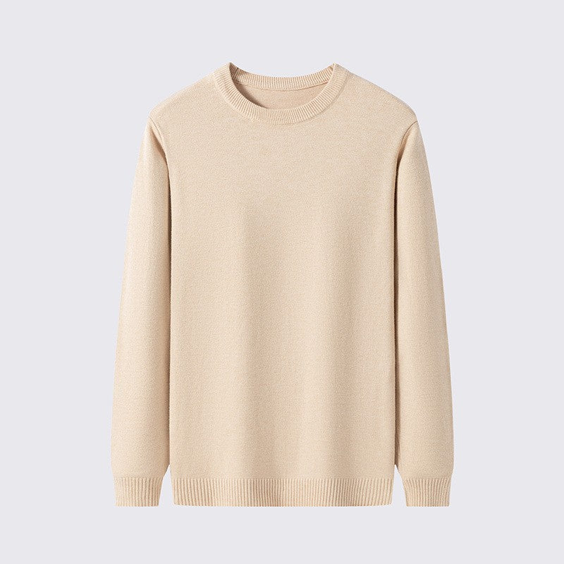 Men's solid color round neck knitted sweater
