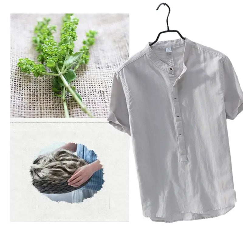 👔 LIMITED-TIME 50% OFF! ✨ Men's Linen Short Sleeve Shirt – Casual, Stand Collar, 5 Sizes 🏖️