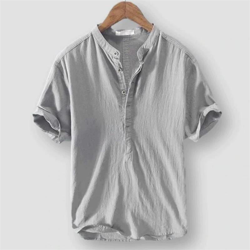 👔 LIMITED-TIME 50% OFF! ✨ Men's Linen Short Sleeve Shirt – Casual, Stand Collar, 5 Sizes 🏖️