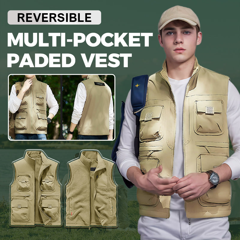 Reversible Multi-Pocket Padded Vest（50% OFF）