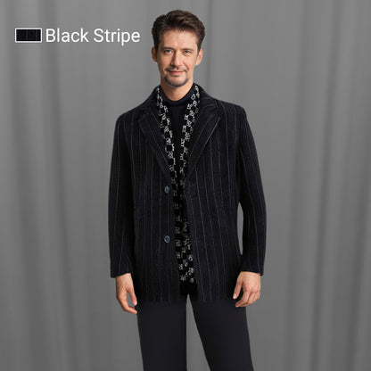 Men’s Stylish Notched Lapel Winter Tweed Jacket with White Duck Down Lining