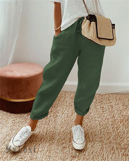 🌿 Casual Cotton and Linen Pants for Women – Breathable, High-Waisted & Ankle-Length Elegance ✨☀️