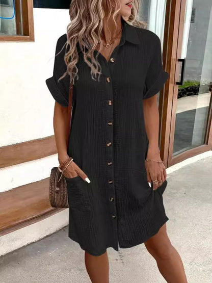 ⏳Time-Limited Special⏰Women's Buttoned Short Sleeve Pocket Casual Shirt Dress