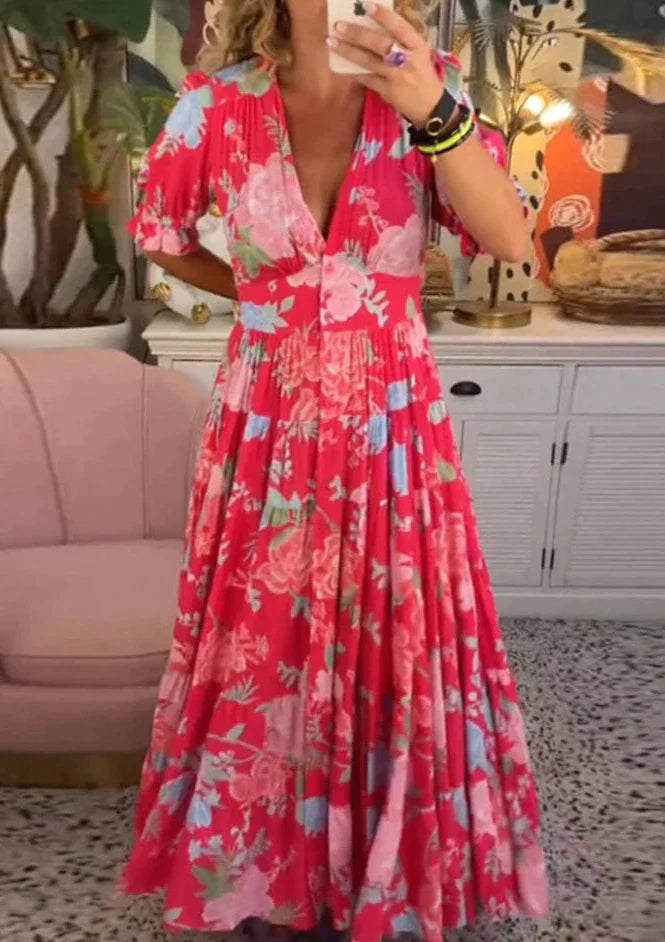 Hot Sale💃V-neck Floral Loose Maxi Dress