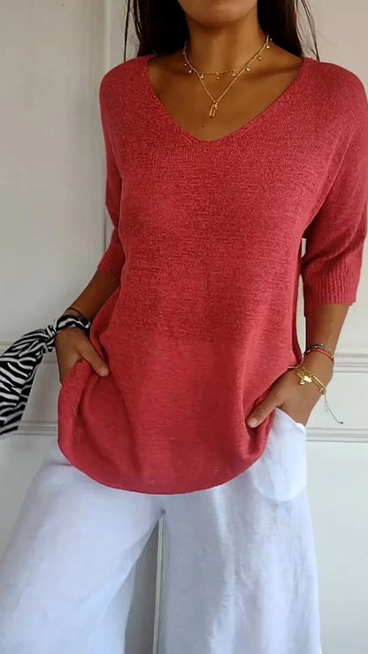 💖🥰Solid Color Knitted V-neck Top