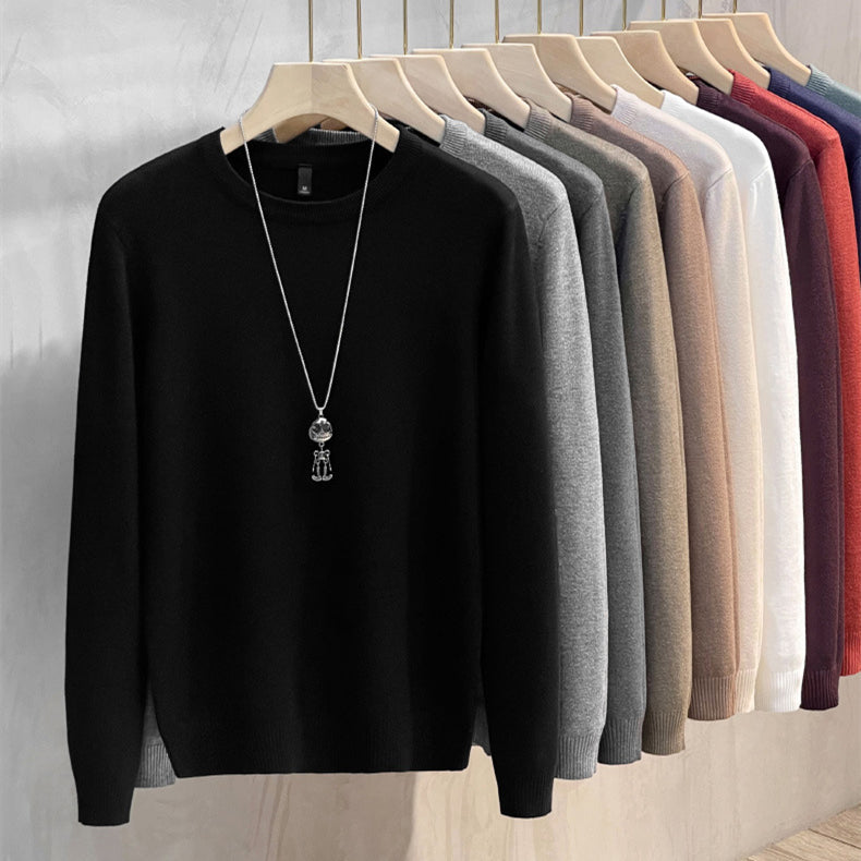 Men's solid color round neck knitted sweater