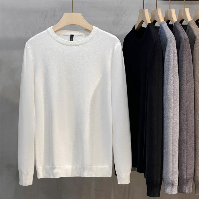 Men's solid color round neck knitted sweater