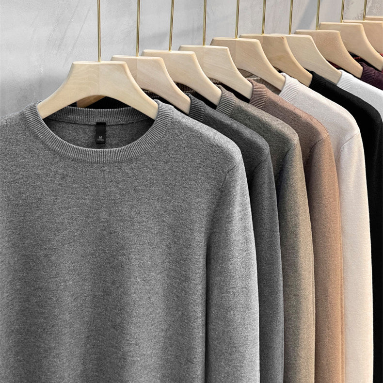 Men's solid color round neck knitted sweater