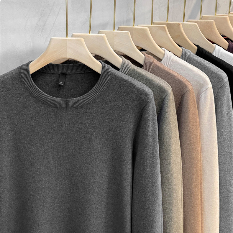 Men's solid color round neck knitted sweater