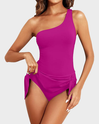 🏖️Last Day Sale 49% OFF👙One Shoulder Skirted One Piece Swimsuit