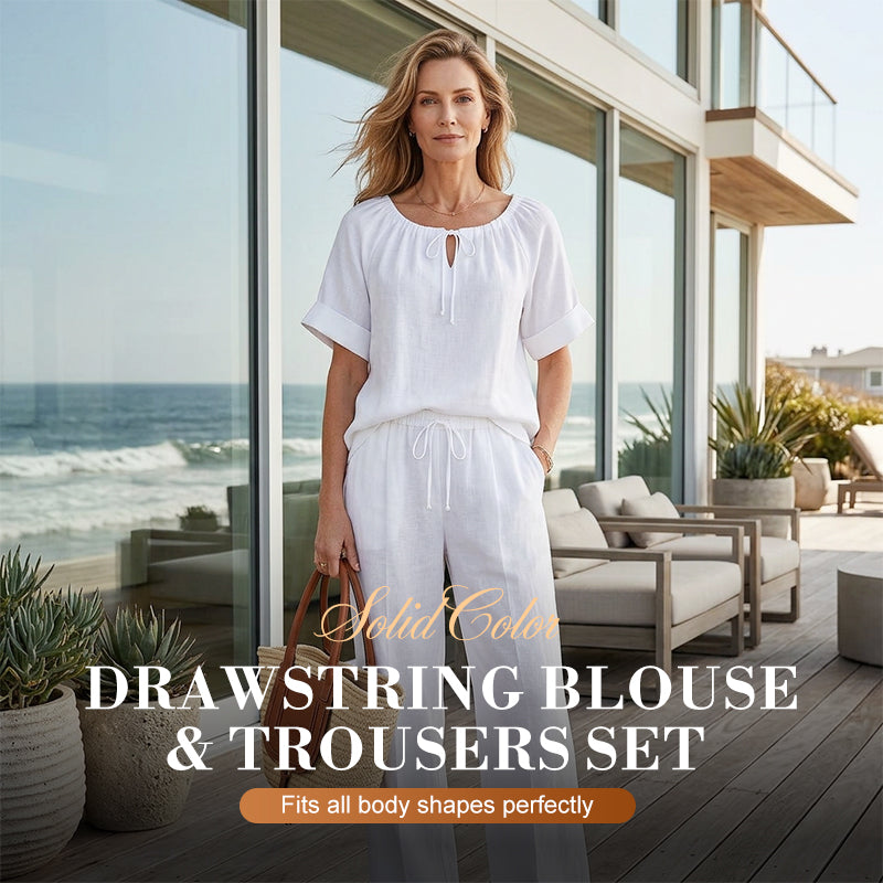 Drawstring Top & Pants-Women's Loungewear Set, Casual Daily Style